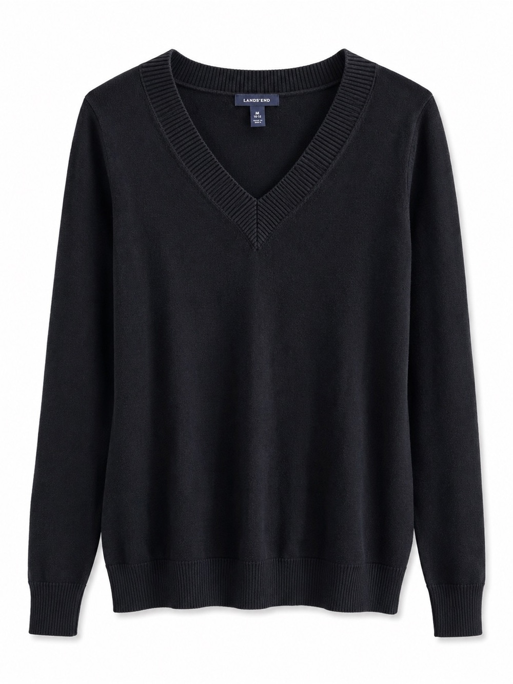 Lands’ End Women V Neck Sweater Cotton Blend Black/Navy M 10-12